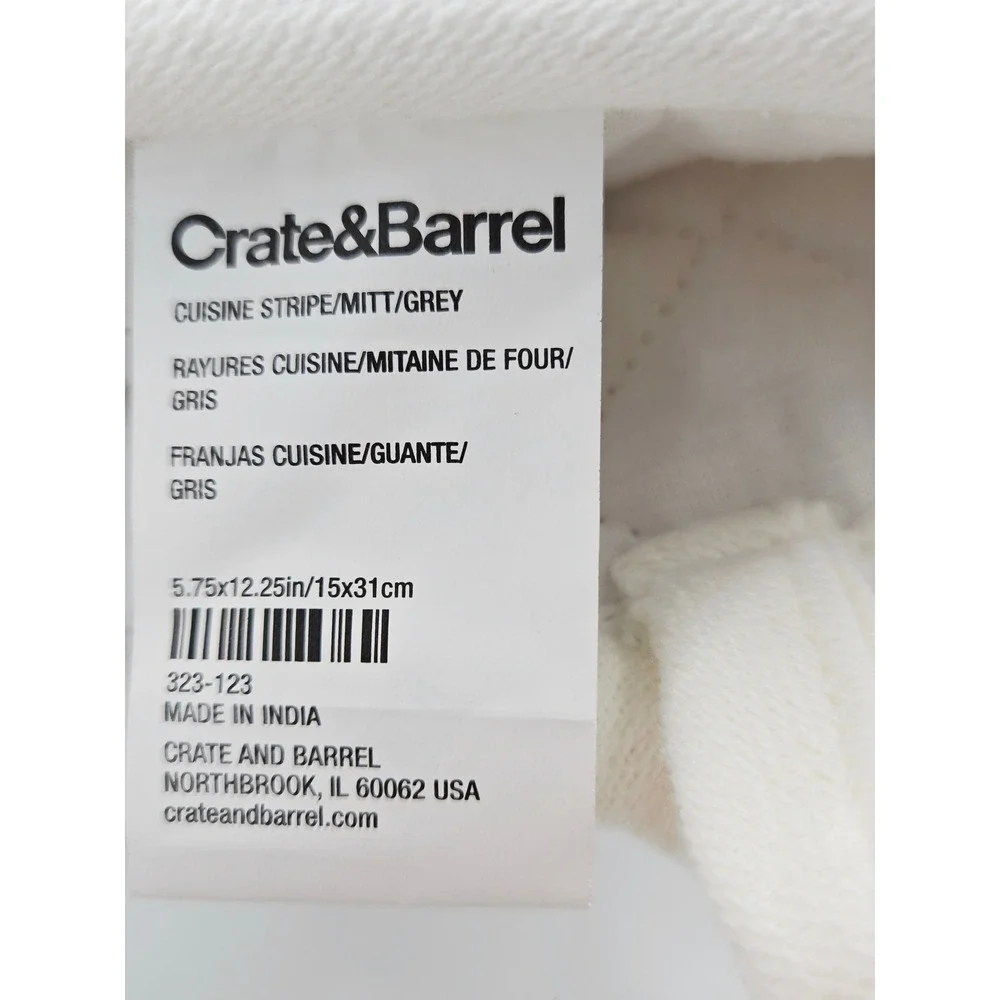 Crate & Barrel Cuisine Stripe Oven Mitts Set of 2 White Grey 323-123